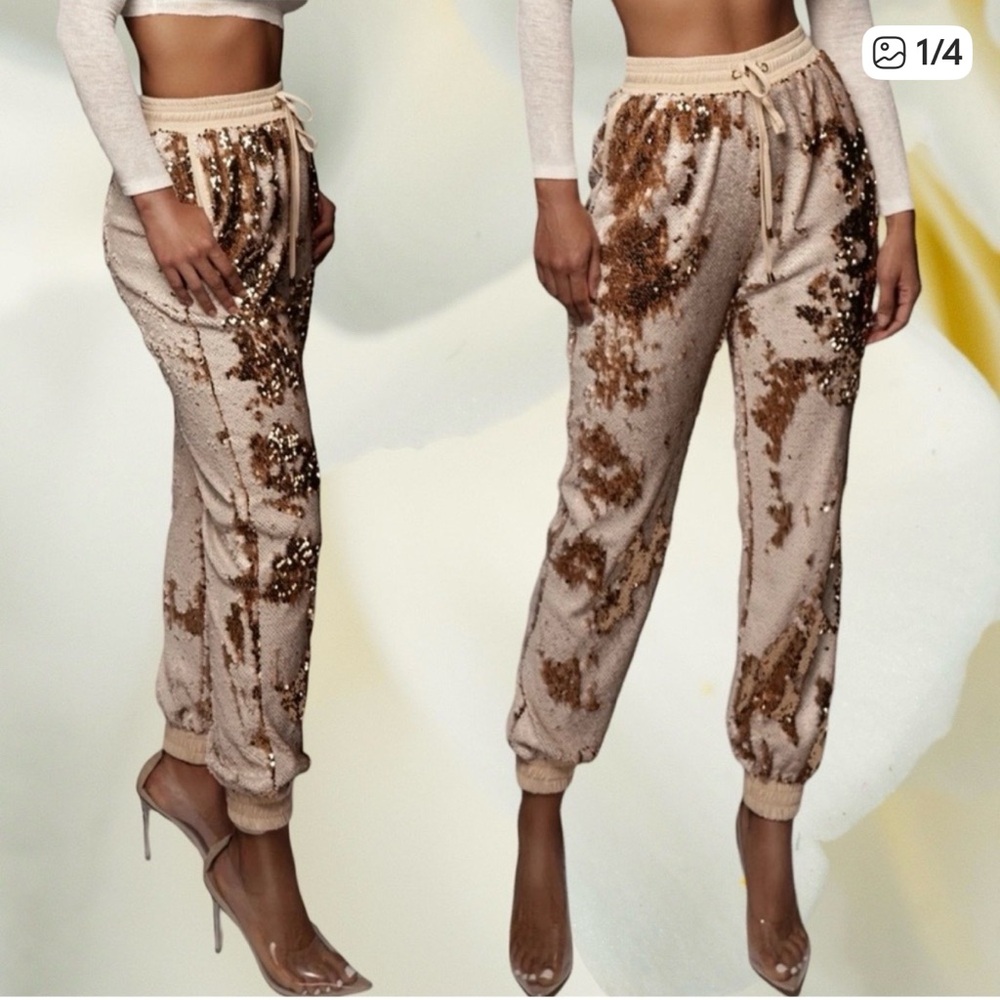 JLUXLABEL IVORY ESSENCE Sequin Embellished Jogger Pants - Gold